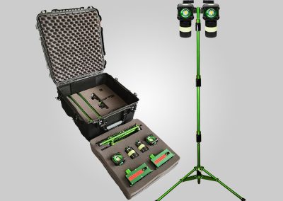 8910 TLPKit Gen2 | Tactical Light Stand Kit 1 - Tactical Light Stand™ 2 - BODYLight™ or UVA BODYLight™ Light Heads 1 - BODYLight™ Mount 2 - 8910 Rechargeable Li-Ion Batteries 2 - 8910 Smart Chargers (non explosion proof) 1 - Rolling Carrying Case