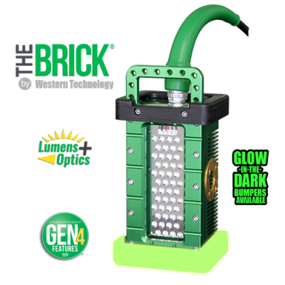 BRICK® 9610, gen4, portable explosion proof led area light, portable work light, temporary job site lighting, hazardous locations, field repairable, cable replacement, features, green bend radius sleeve, explosion proof tank lighting, inspection, portable luminary, portable luminaire, 36 VDC, 24 VDC, 12 VDCC1D1, C2D2, Class 1 Div 1, Class I Div 1, Class 1 Div 2, Class I Div 2, Class 2 Div 1, Class II Div 1, Class 2 Div 2, Class II Div 2, GREEN LIGHTS™ LED Safety Lights, Work Light, Wet Location